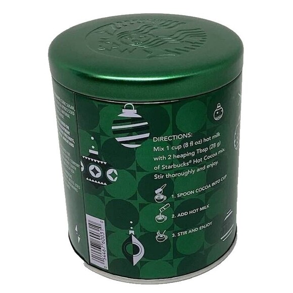 Starbucks Classic Hot Cocoa Tin Metal Can Canister EMPTY 6 oz Holiday Green - Picture 3 of 9